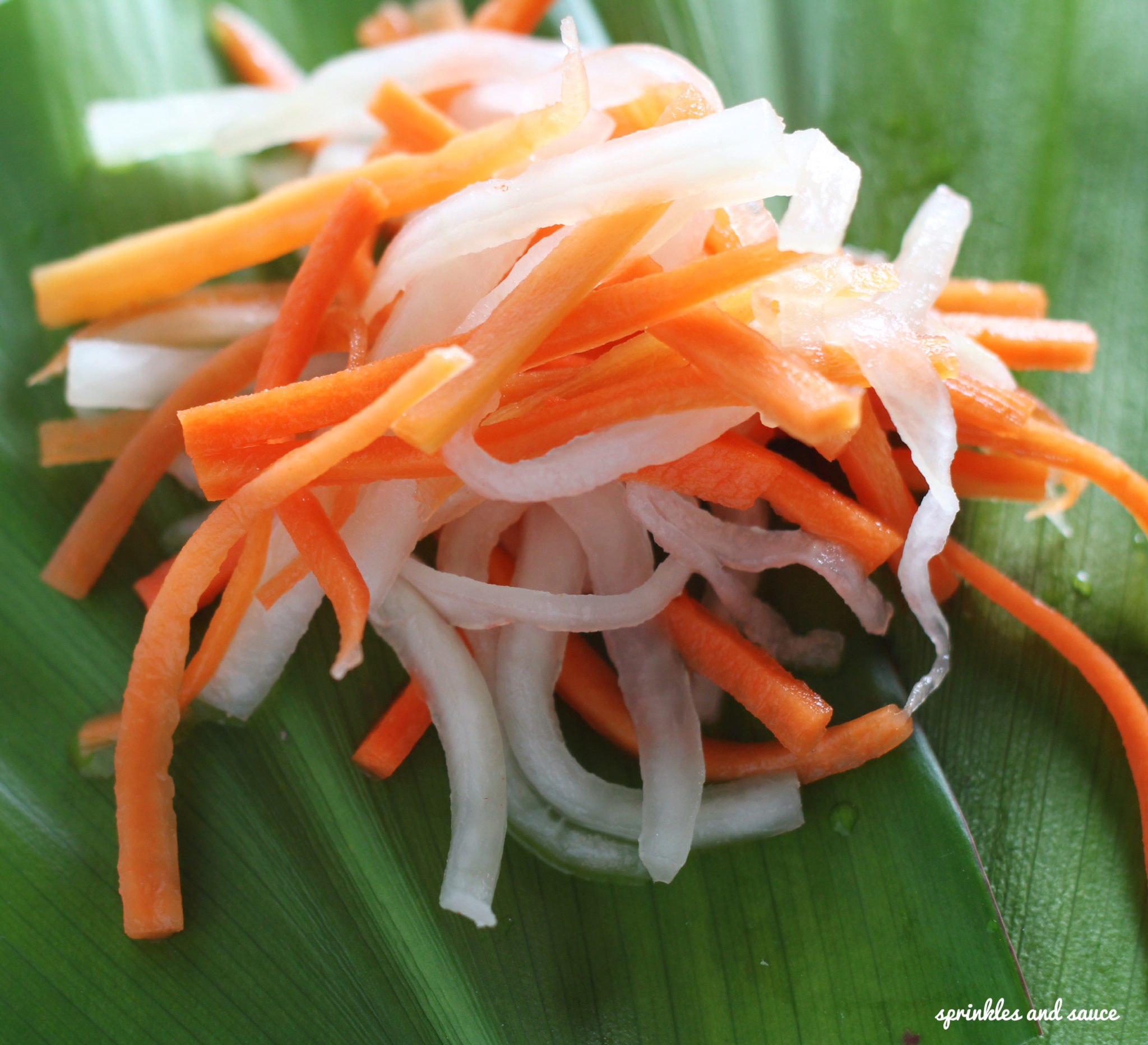 Carrot and Daikon Pickle (Do Chua) sprinkles and sauce