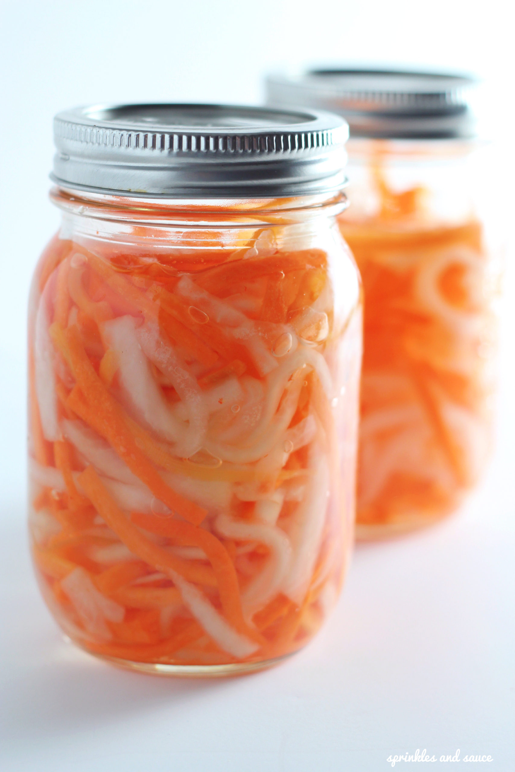 carrot and daikon pickle in a mason jar