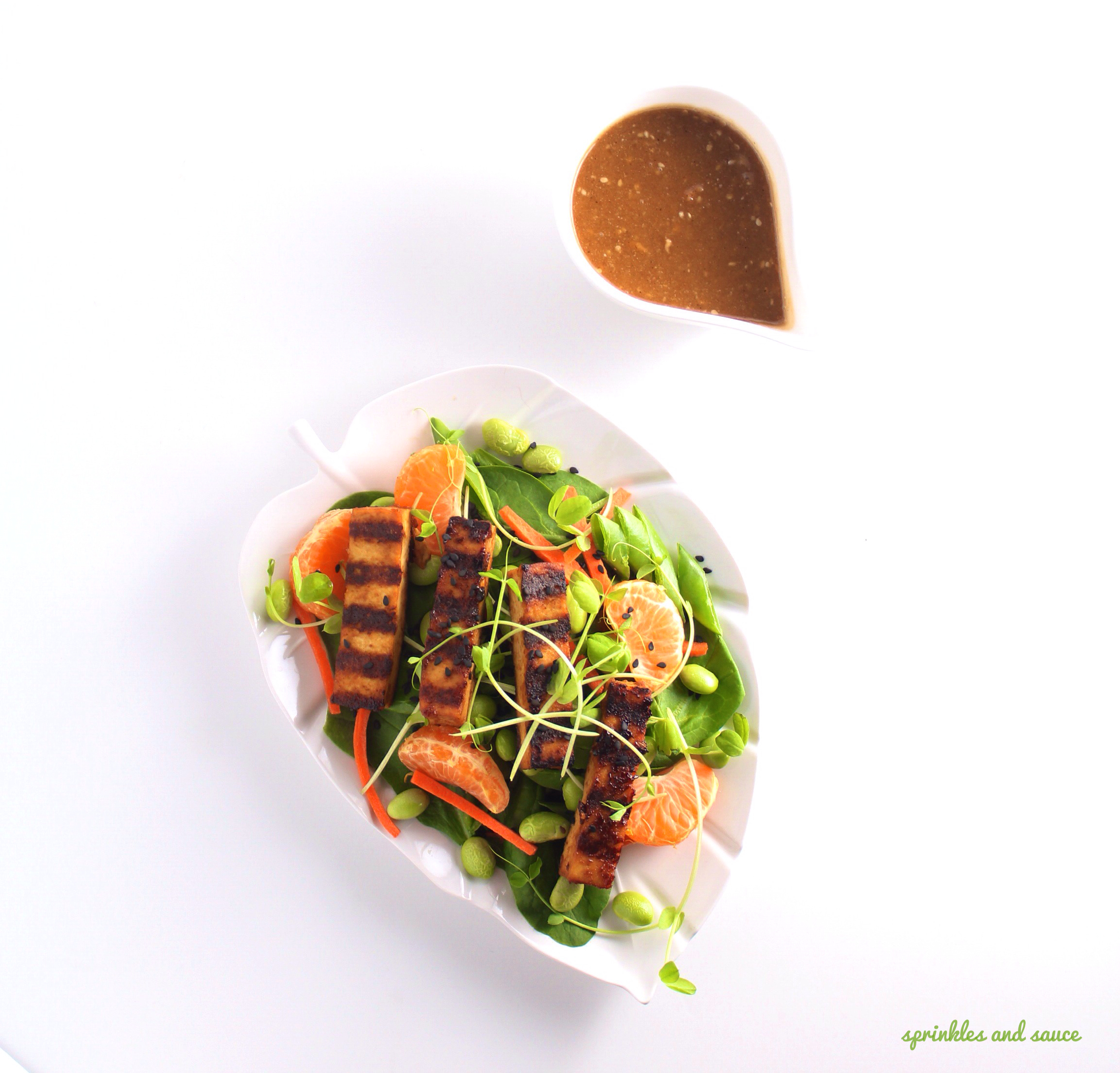 Tofu and Spinach Salad with Asian Sesame Dressing