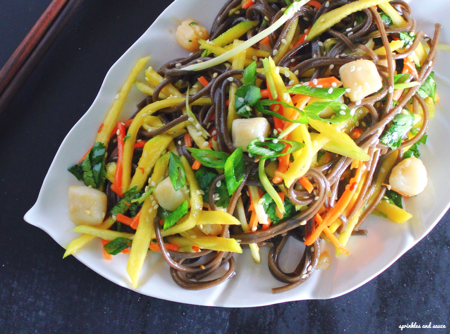 Soba Noodle Salad with Mango and Scallops